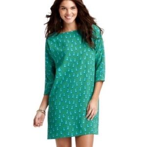 Ann Taylor Loft Green Dress with Blue Bird Print